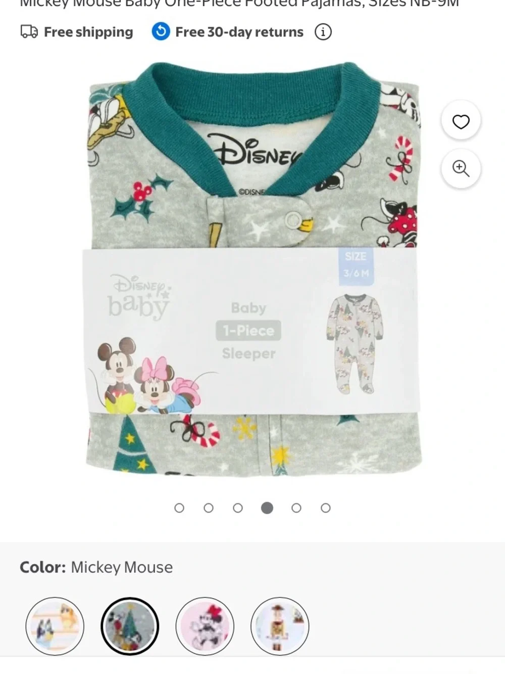Disney Holiday 3-6 months baby footed pajamas